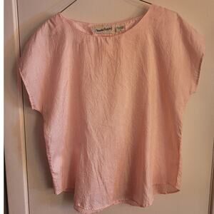 Vintage 80s Diane Von Furstenberg DVF Pink Crinkle Gauze Cropped Blouse S